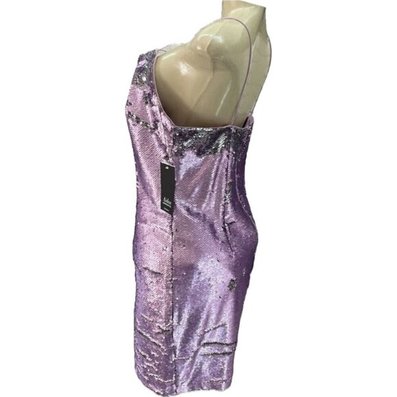 Aidan Mattox 10 Metallic Lilac Flip Sequin Lined Zip Back Mini Cocktail Dress - Picture 5 of 6